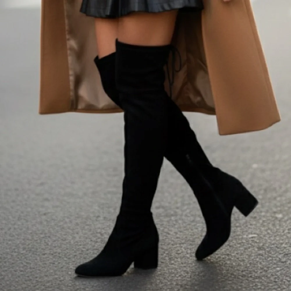 Sam Edelman Varona Black Suede Over the‎ Knee Block Heel Thigh High Boots Size 9